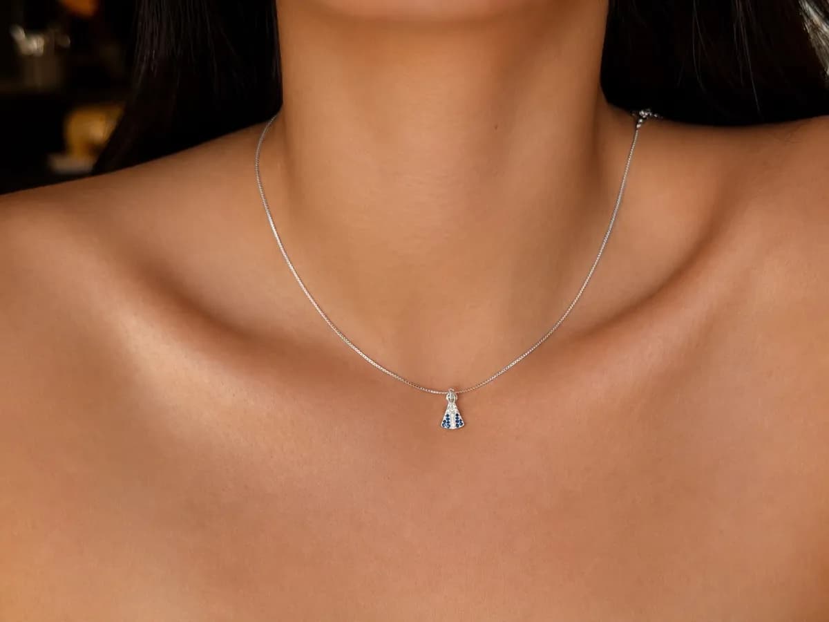 Imagem de Colar Prata Nossa Senhora Aparecida Azul